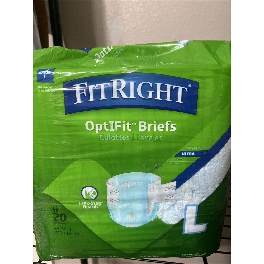 FitRight OptIFit Large 44"-56" Ultra Blue Men's Briefs Anti-Leak Guard 20 ct